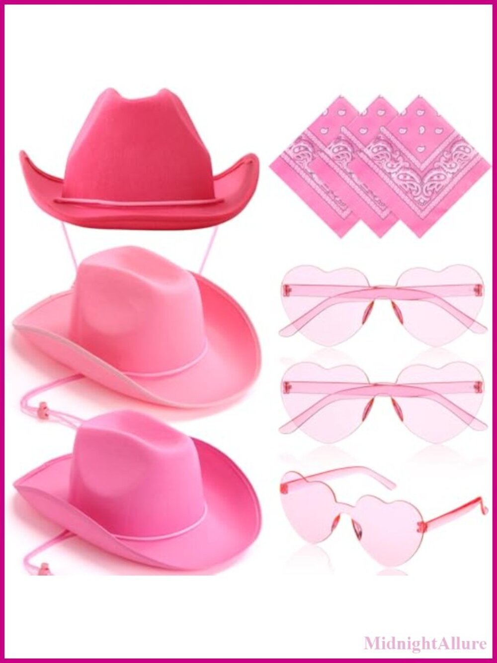 Cowboy Hat Costume Set 9 Pc Clear Heart Sunglasses Bandanas Western Party